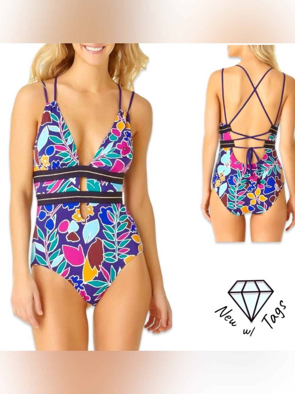 ✨NWT✨COLE OF CALIFORNIA▪️ Women’s One Piece Colorful Floral Swimsuit - Picture 2 of 15